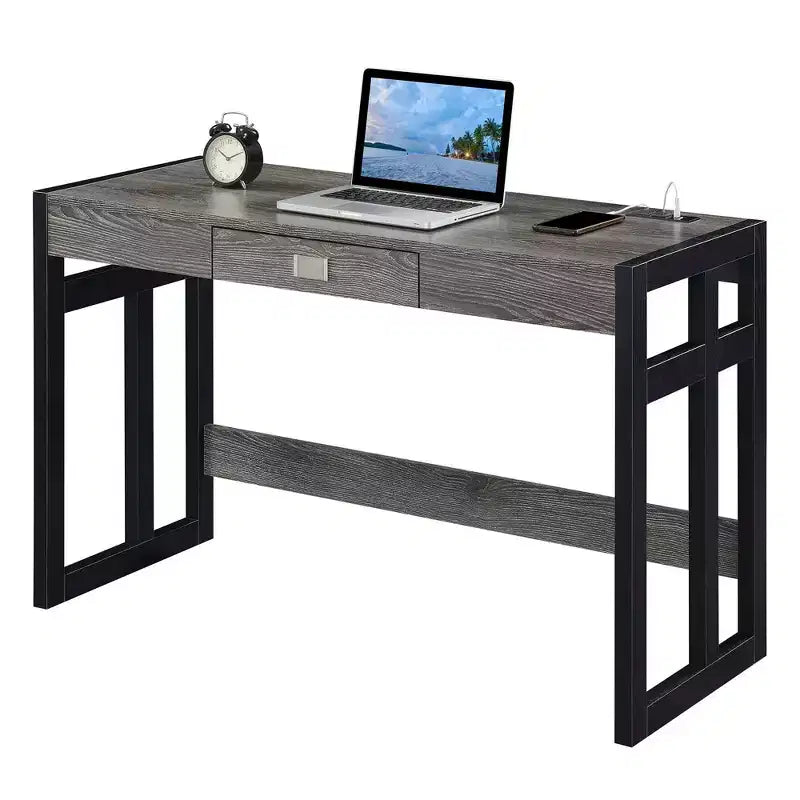 Scrivania Monterey da 47" con stazione di ricarica Grigio invecchiato/Nero - Breighton Home: Postazione di lavoro da ufficio con credenza a scaffale