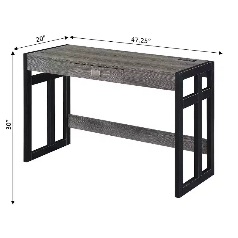 Scrivania Monterey da 47" con stazione di ricarica Grigio invecchiato/Nero - Breighton Home: Postazione di lavoro da ufficio con credenza a scaffale