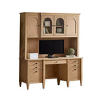 Modern Wood Credenza and Hutch Laurel Collection Light Brown: Wire Brushed, Arched Panels