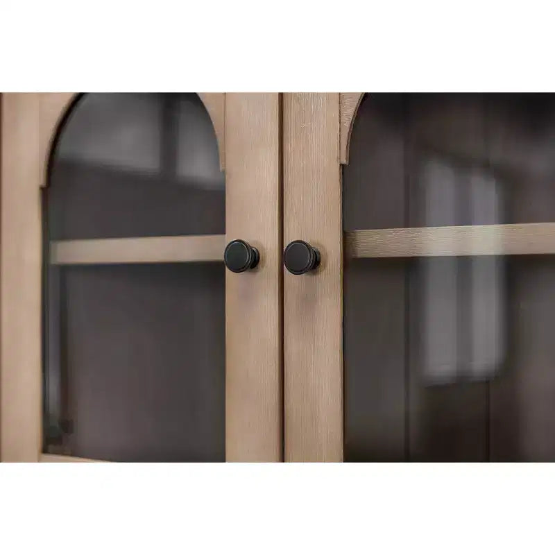 Modern Wood Credenza and Hutch, Light Brown Wire Brushed