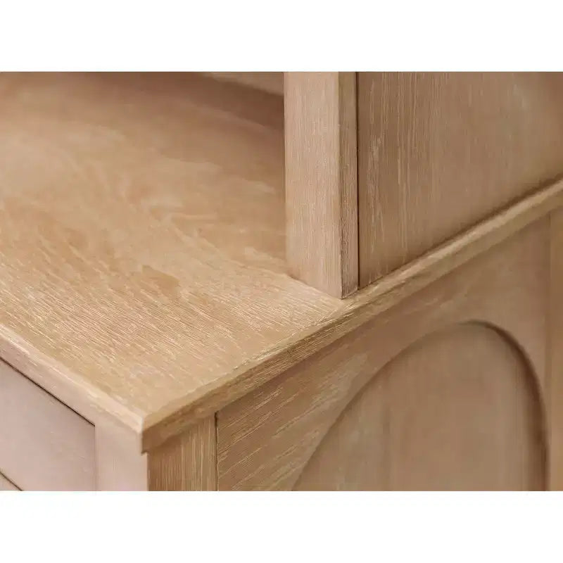 Modern Wood Credenza and Hutch, Light Brown Wire Brushed
