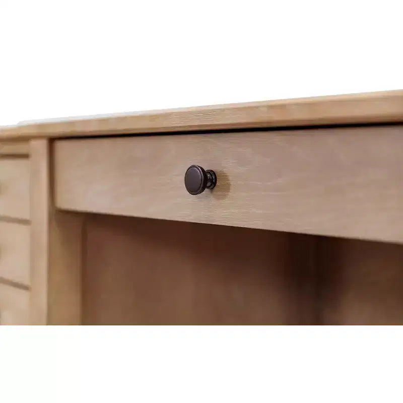Modern Wood Credenza and Hutch, Light Brown Wire Brushed