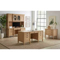 Modern Wood Credenza and Hutch, Light Brown Wire Brushed