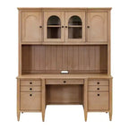 Modern Wood Credenza and Hutch, Light Brown Wire Brushed