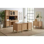 Modern Wood Credenza and Hutch, Light Brown Wire Brushed