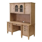 Modern Wood Credenza and Hutch, Light Brown Wire Brushed