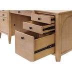 Modern Wood Credenza and Hutch, Light Brown Wire Brushed