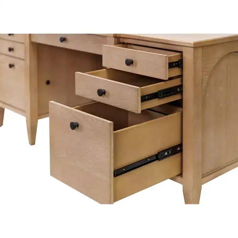 Modern Wood Credenza and Hutch, Light Brown Wire Brushed