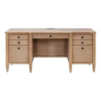 Modern Wood Credenza and Hutch, Light Brown Wire Brushed