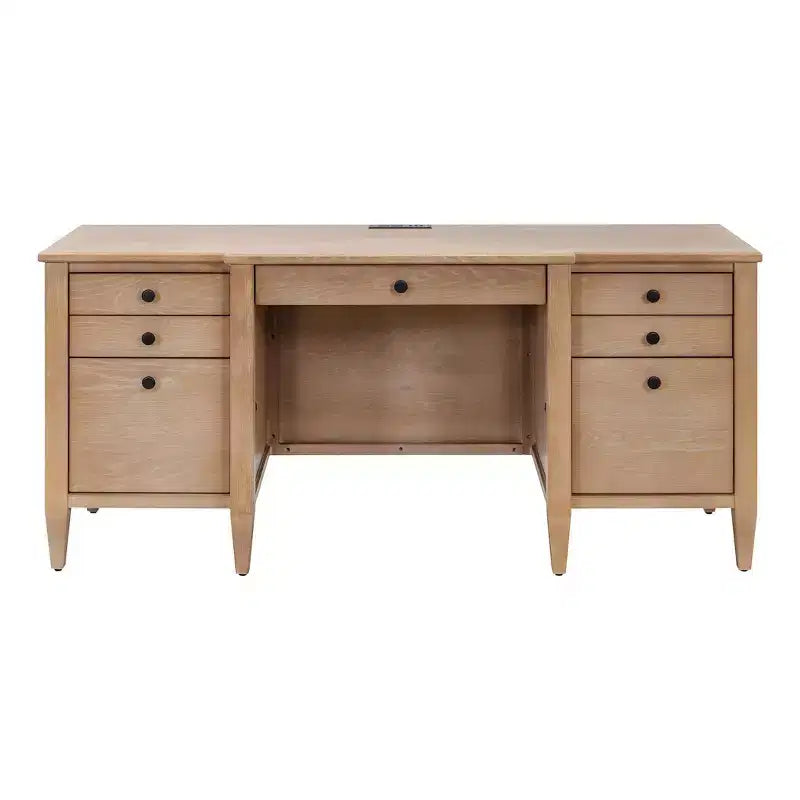 Modern Wood Credenza and Hutch, Light Brown Wire Brushed