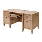 Modern Wood Credenza and Hutch, Light Brown Wire Brushed
