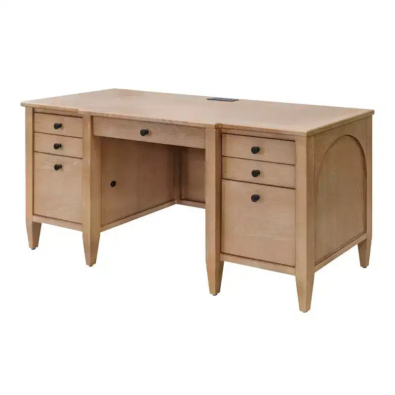 Modern Wood Credenza and Hutch, Light Brown Wire Brushed