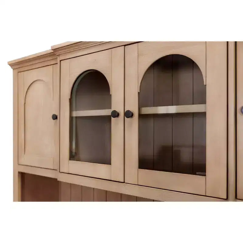 Modern Wood Credenza and Hutch, Light Brown Wire Brushed