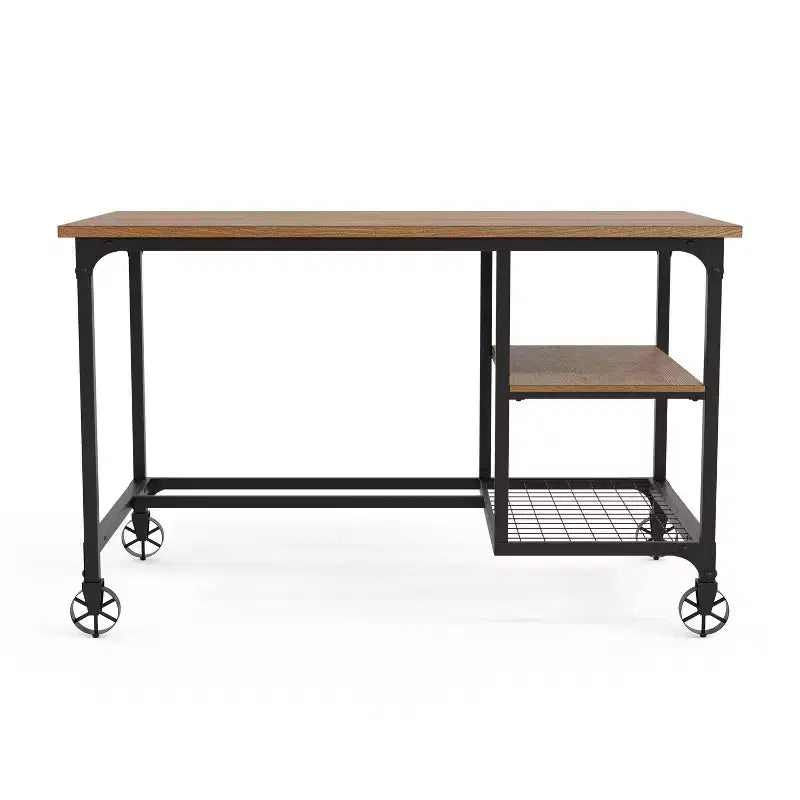 Scrivania per computer industriale Reicher da 48" nero antico - miBasics: postazione di lavoro mobile con ripiano aperto