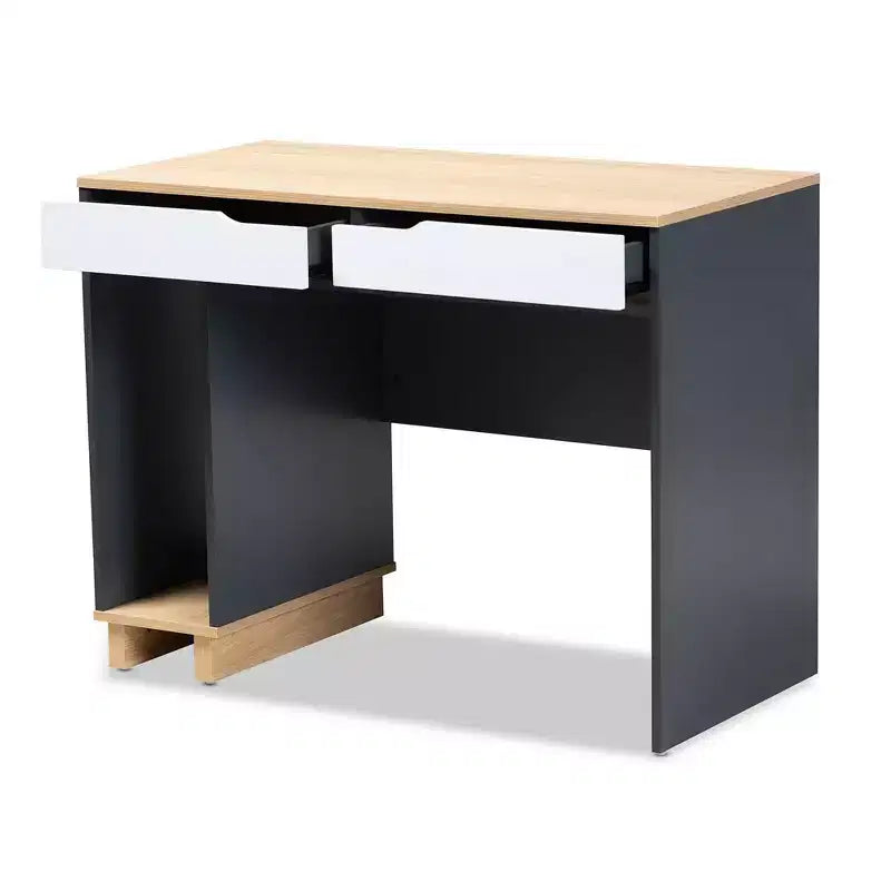 Scrivania per computer in legno con 2 cassetti Reed - Grigio/Bianco - Baxton Studio: Stile contemporaneo, alloggiamento CPU, Mobili per ufficio a casa