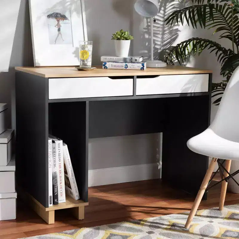 Scrivania per computer in legno con 2 cassetti Reed - Grigio/Bianco - Baxton Studio: Stile contemporaneo, alloggiamento CPU, Mobili per ufficio a casa