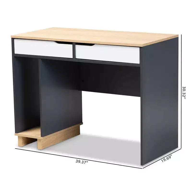 Scrivania per computer in legno con 2 cassetti Reed - Grigio/Bianco - Baxton Studio: Stile contemporaneo, alloggiamento CPU, Mobili per ufficio a casa