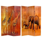 Giraffe & Elephant Double Sided Room Divider - Oriental Furniture: African Style Canvas Partition, 6ft Wall Separator