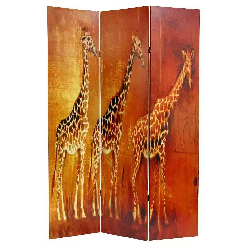 Divisorio per ambiente Giraffa ed Elefante double-face - Oriental Furniture: Divisorio in tela stile africano, separatore per pareti da 1,8 m