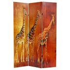Divisorio per ambiente Giraffa ed Elefante double-face - Oriental Furniture: Divisorio in tela stile africano, separatore per pareti da 1,8 m
