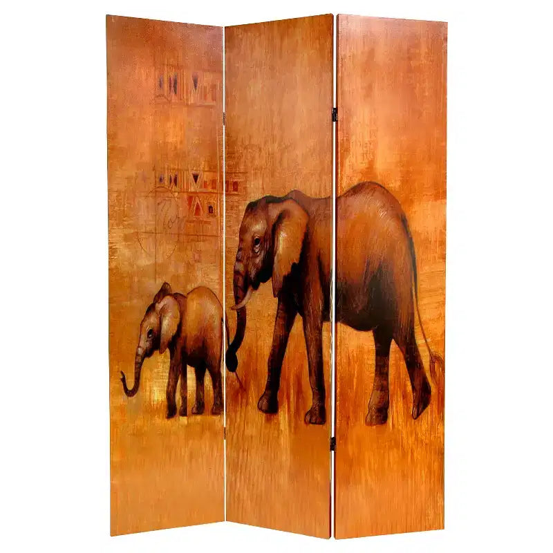 Divisorio per ambiente Giraffa ed Elefante double-face - Oriental Furniture: Divisorio in tela stile africano, separatore per pareti da 1,8 m