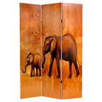 Divisorio per ambiente Giraffa ed Elefante double-face - Oriental Furniture: Divisorio in tela stile africano, separatore per pareti da 1,8 m