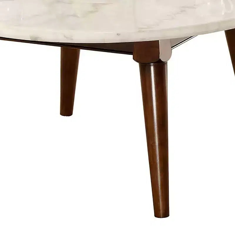 Tavolino da caffè Gasha da 36" - Piano in marmo bianco e noce - Acme Furniture: Moderno metà secolo, Rotondo, Gambe in legno, Montaggio senza attrezzi