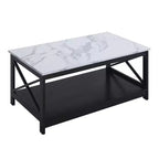 Oxford Coffee Table with Shelf in White Faux Marble/Black