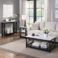 White Faux Marble and Black Coffee Table with Lower Shelf