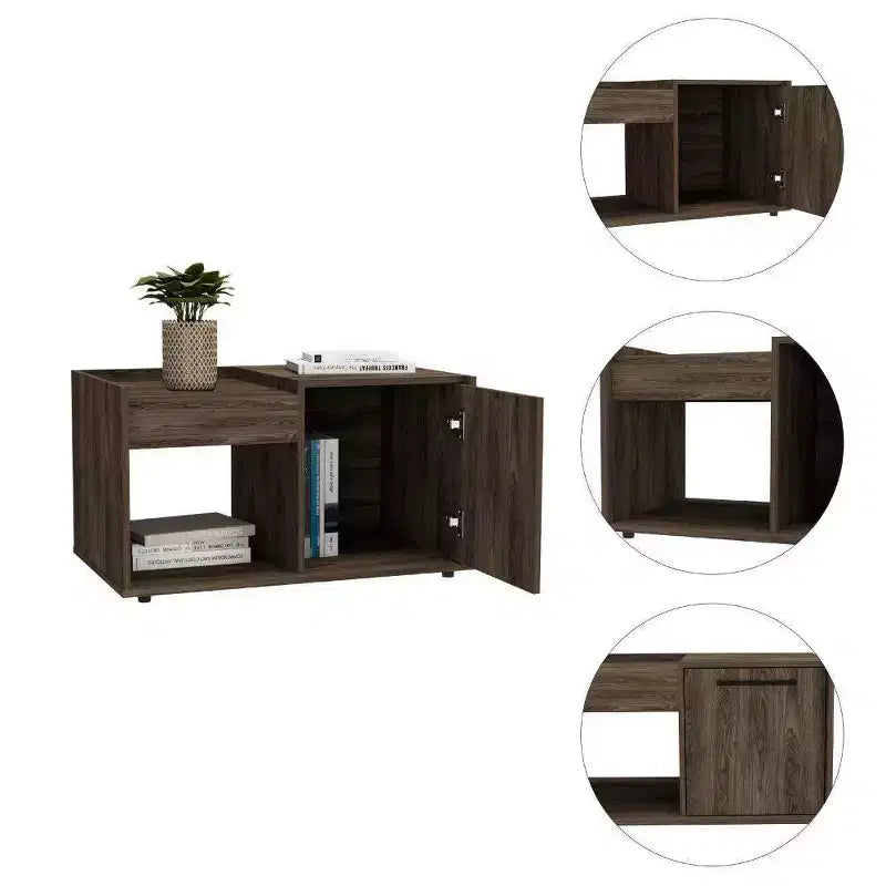Dark Walnut Coffee Table with Drawer and Lower Shelf