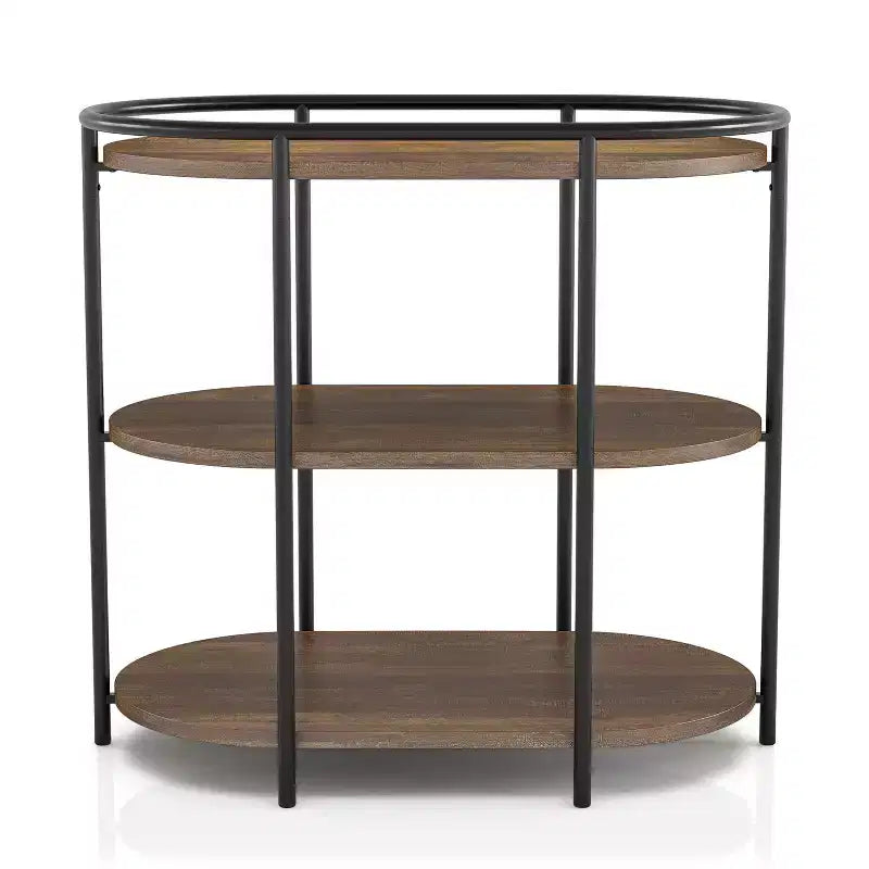 24/7 Shop At Home Tavolino Tanna Marrone/Nero Opaco: Ovale, 3 Ripiani, Porte USB, Struttura in Metallo