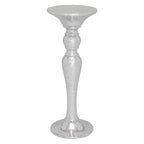 Olivia & May Resin Pedestal Accent Table Silver: Polystone Base, No Assembly, Glass Top