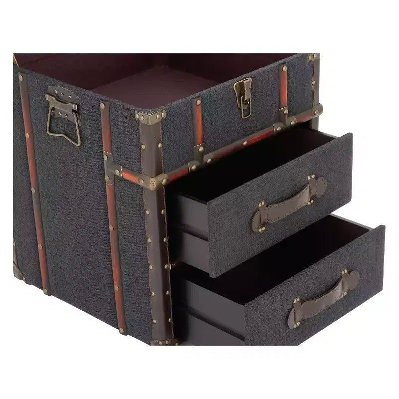 Tavolino in legno e tessuto blu scuro con contenitore - Olivia & May: Completamente assemblato, per uso interno