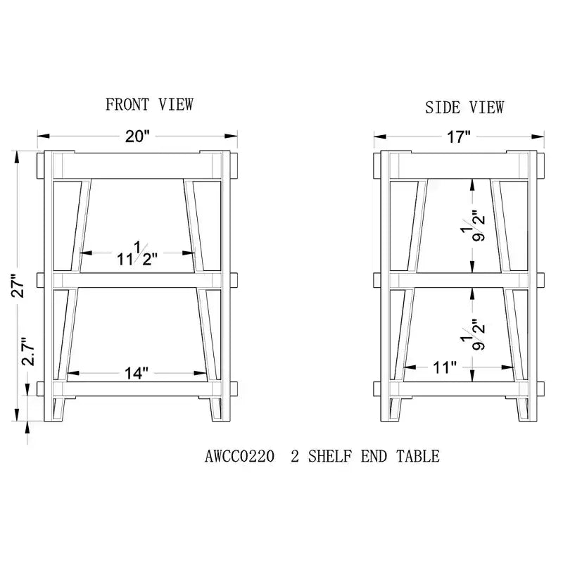 Alaterre Furniture Ryegate, tavolino con bordo vivo in legno massiccio, marrone naturale, 21": Struttura in metallo, due ripiani