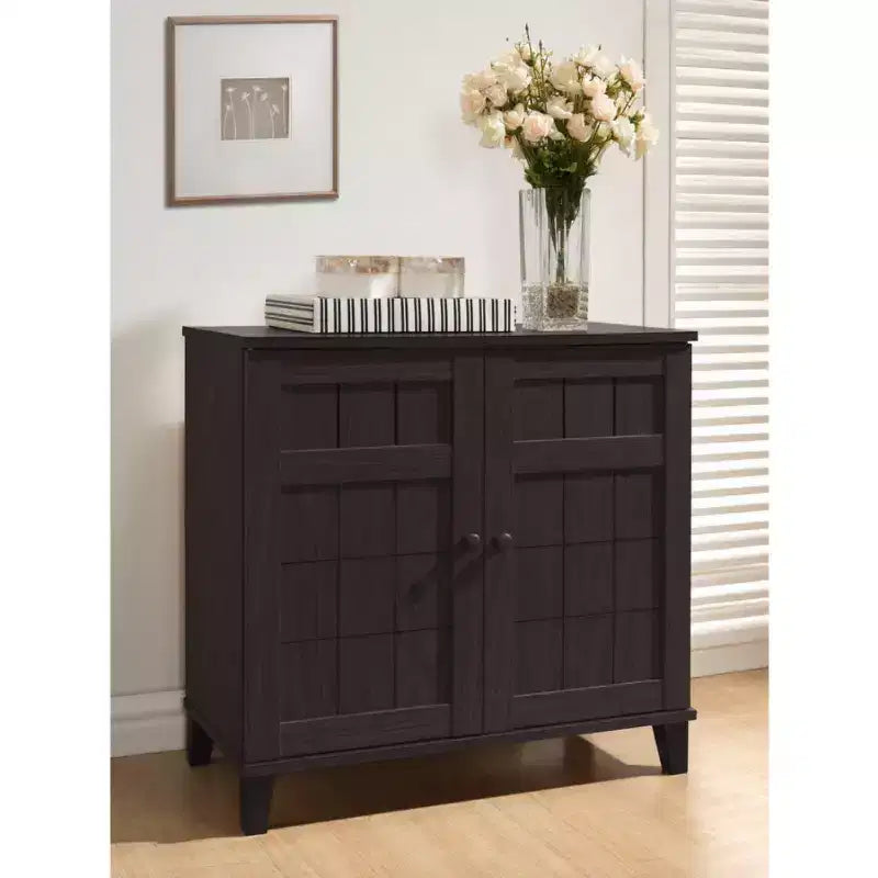 Glidden Wood Modern Shoe Cabinet (Basso) Marrone Scuro - Baxton Studio