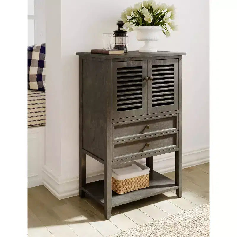 Elmhurst Mobiletto Grigio Scuro - Finch: Stile Tradizionale, Ferramenta in Bronzo, Struttura in Legno, 2 Ante, 2 Cassetti