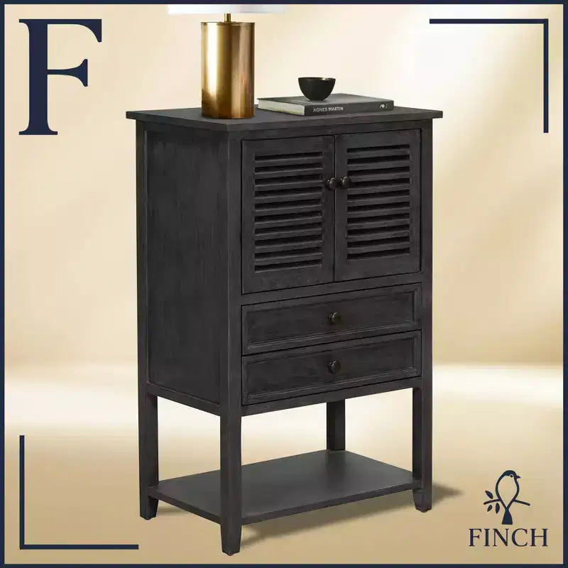 Elmhurst Mobiletto Grigio Scuro - Finch: Stile Tradizionale, Ferramenta in Bronzo, Struttura in Legno, 2 Ante, 2 Cassetti