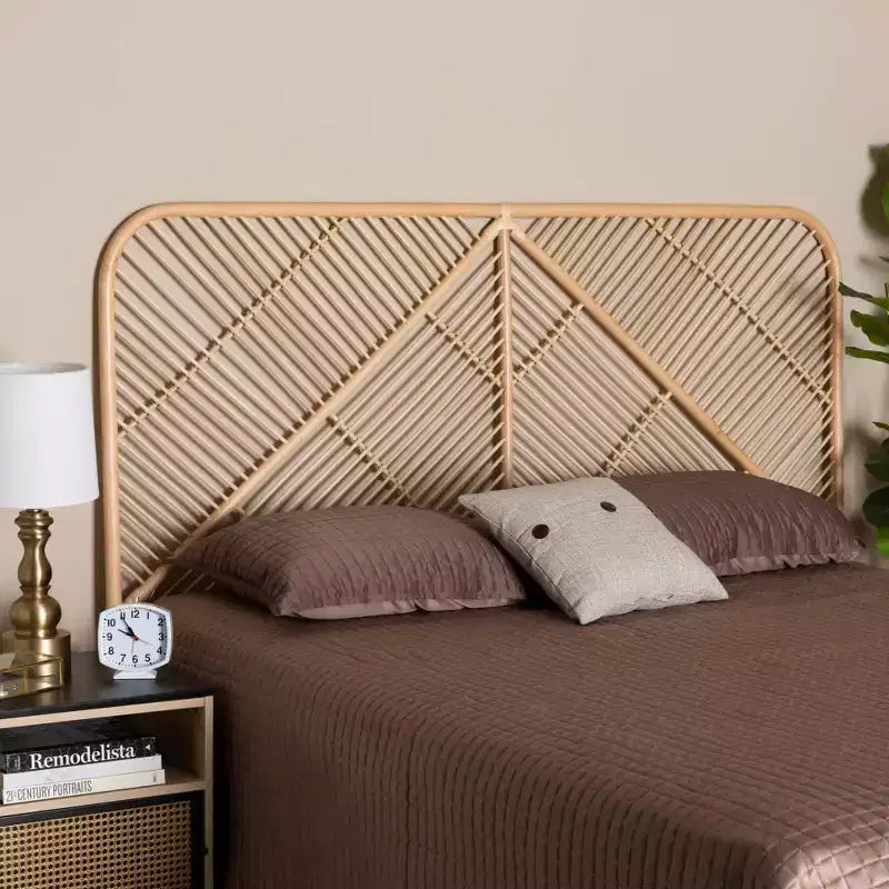 Natural Brown Freestanding Rattan Headboard, for 152 × 203 cm Mattress
