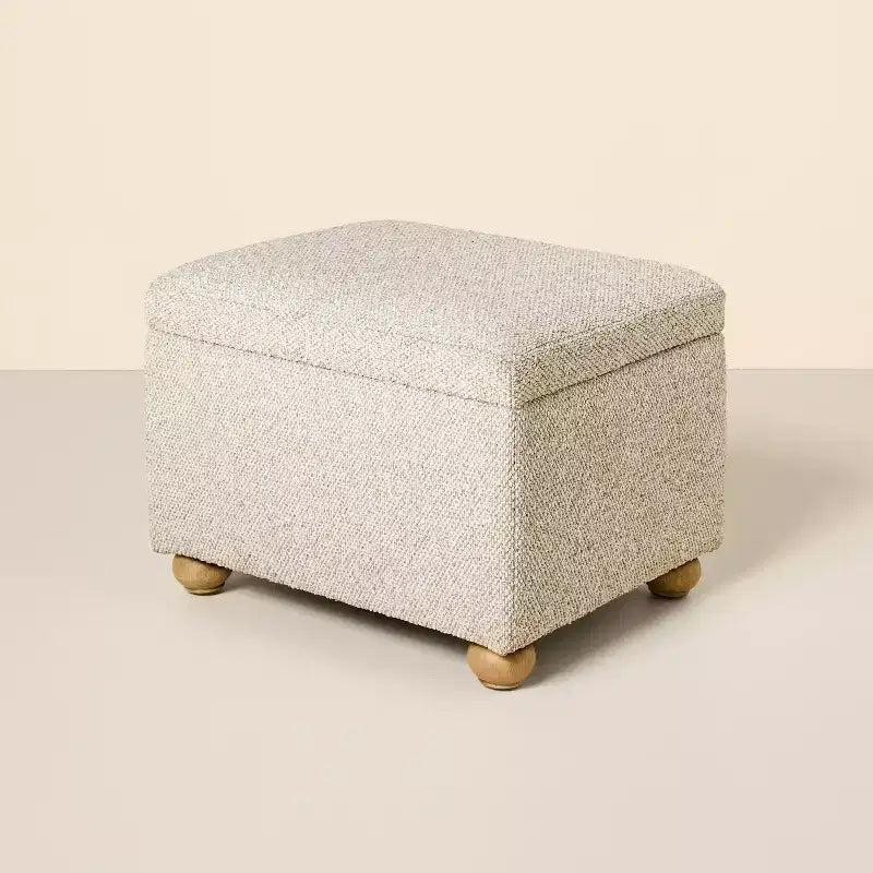 Natural Brown Upholstered Storage Ottoman with Hinged Lid