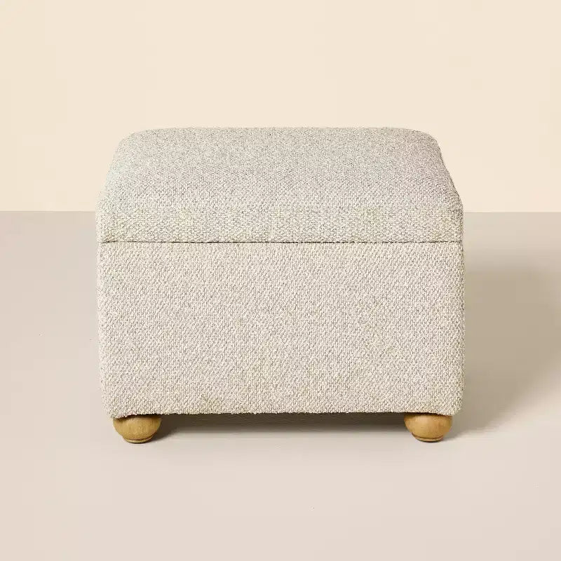 Natural Brown Upholstered Storage Ottoman with Hinged Lid