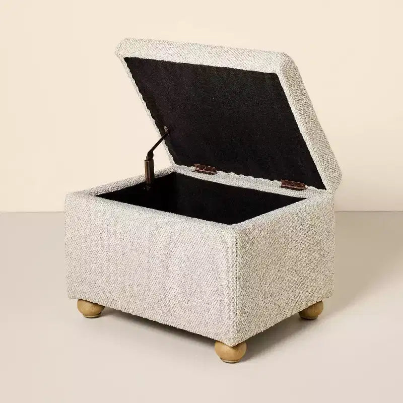 Natural Brown Upholstered Storage Ottoman with Hinged Lid