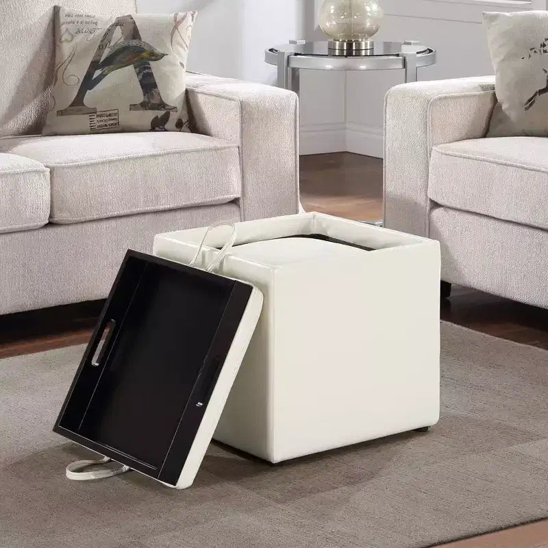 Pouf singolo Park Avenue Designs4Comfort con sgabello e vassoio reversibile - Breighton Home