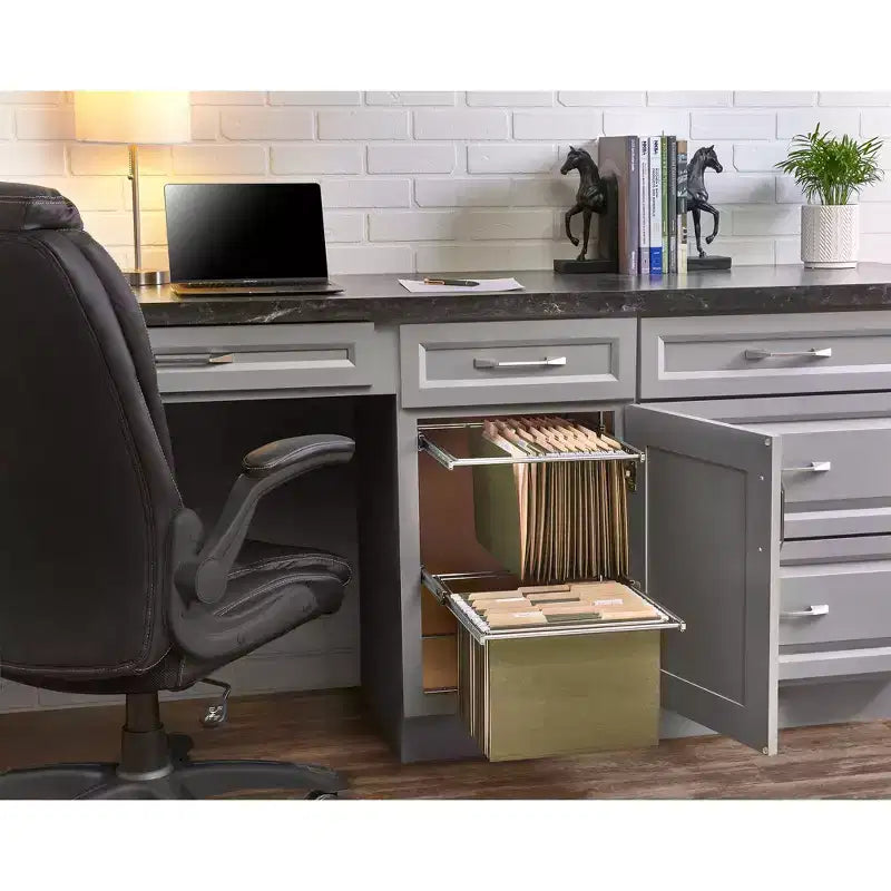 Rev-A-Shelf Sistema di organizzazione per schedari a 2 ripiani da 14.5 per armadi di base per documenti formato Letter e Legal per l'ufficio o la casa, cromato, RAS-FD-KIT