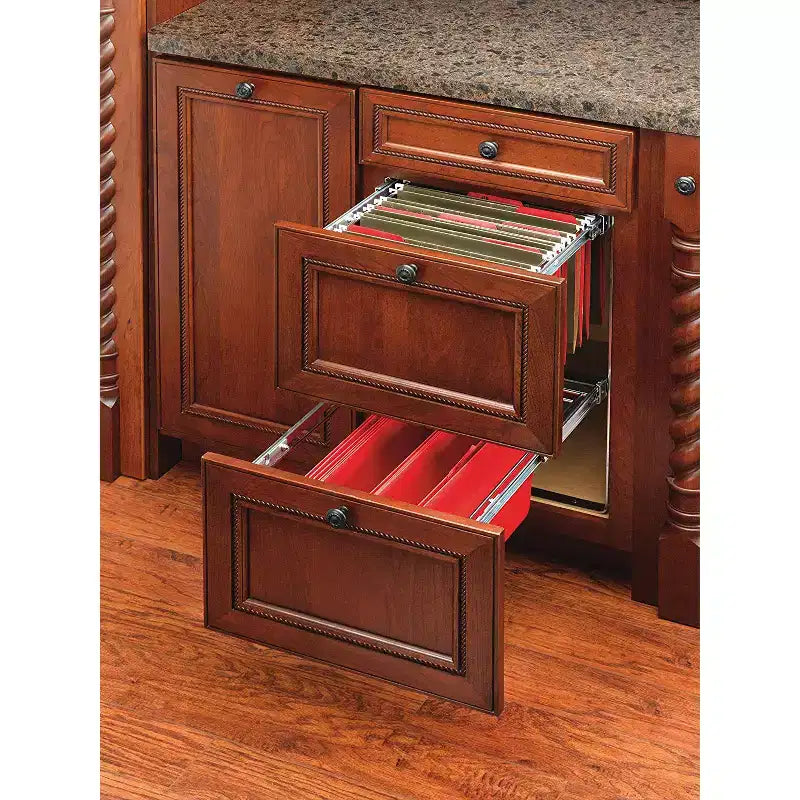 Rev-A-Shelf Sistema di organizzazione per schedari a 2 ripiani da 14.5 per armadi di base per documenti formato Letter e Legal per l'ufficio o la casa, cromato, RAS-FD-KIT