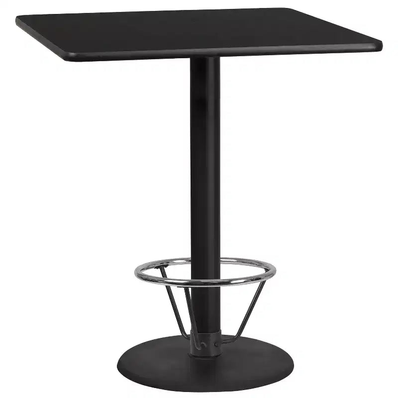 Flash Furniture 36'' Square Laminate Table Top with 24'' Round Bar Height Table Base and Foot Ring