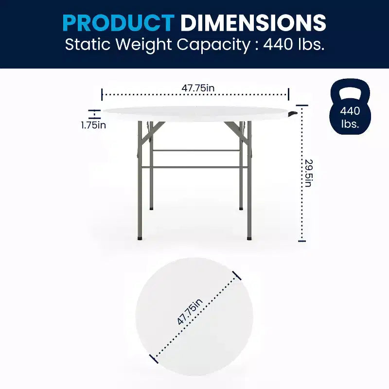 Flash Furniture Freeman 4-Foot Round Bi-Fold Granite White Plastic Banquet and Event Folding Table with Carrying Handle