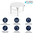 Flash Furniture Freeman 4-Foot Round Bi-Fold Granite White Plastic Banquet and Event Folding Table with Carrying Handle