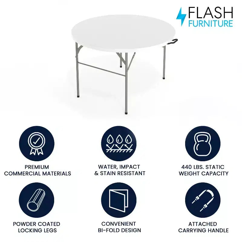 Flash Furniture Freeman 4-Foot Round Bi-Fold Granite White Plastic Banquet and Event Folding Table with Carrying Handle