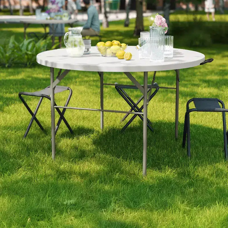 Flash Furniture Freeman 4-Foot Round Bi-Fold Granite White Plastic Banquet and Event Folding Table with Carrying Handle