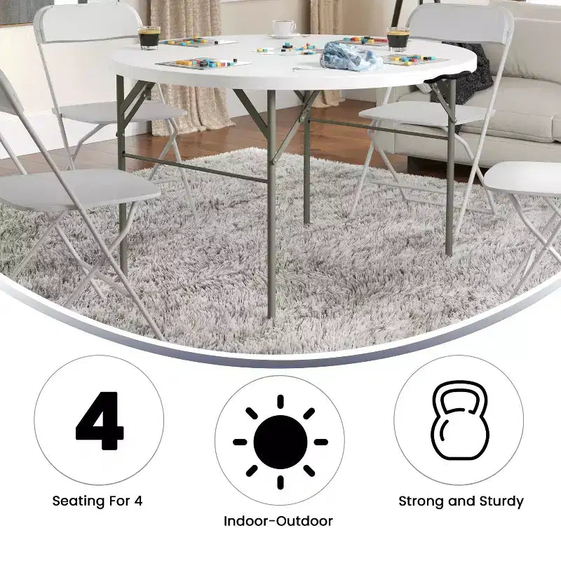 Flash Furniture Freeman 4-Foot Round Bi-Fold Granite White Plastic Banquet and Event Folding Table with Carrying Handle